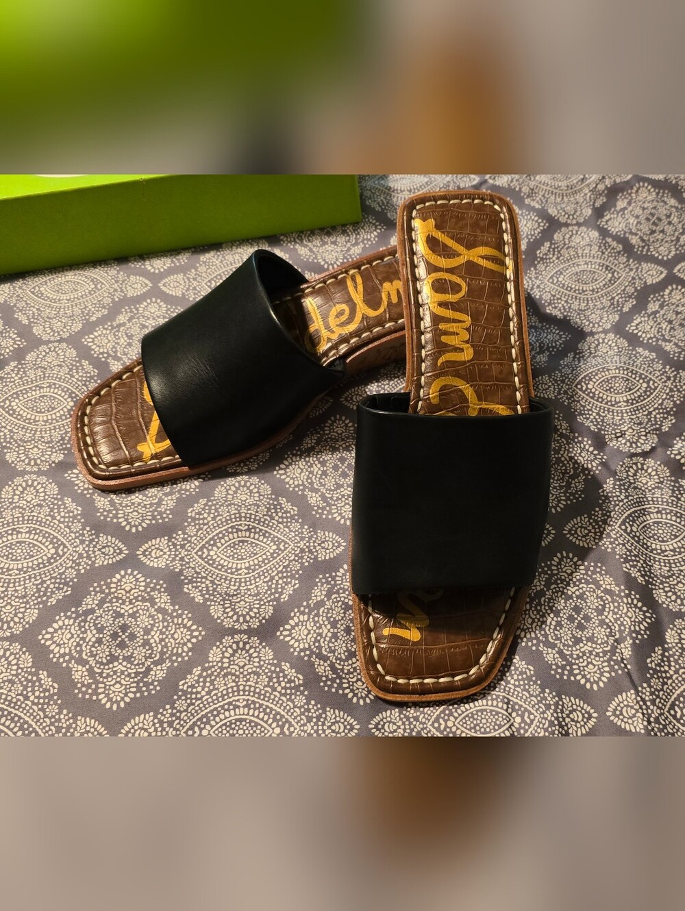 Sam Edelman Black Leather Slide Mules with Brown Footbed NWT Womens Size 8.5